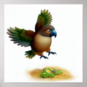 A 3D Rendered Image of a Cute Brown-Hooded Parrot Poster