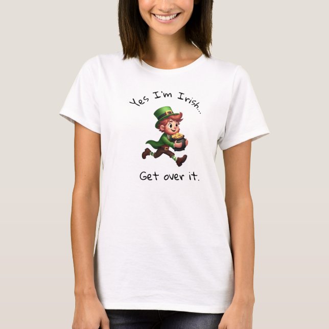 A 3D Rendered Leprechaun with a Custom Caption T-Shirt (Front)