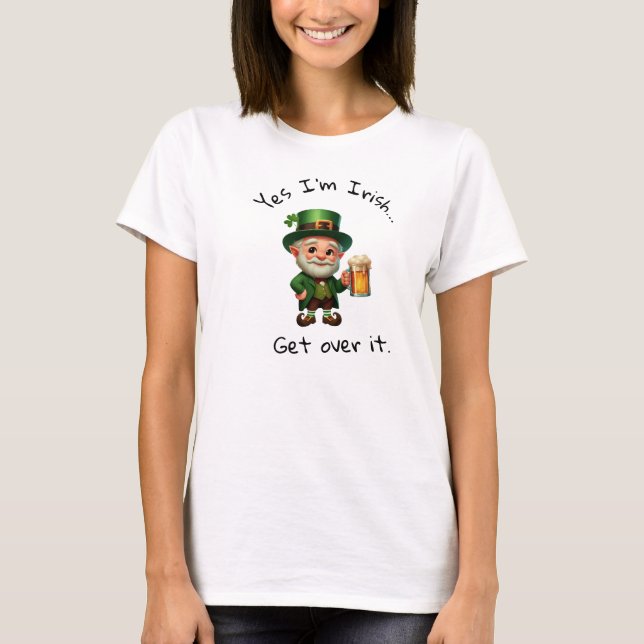 A 3D Rendered Leprechaun with a Custom Caption T-Shirt (Front)