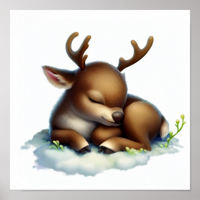 A 3D Rendered Watercolor Image of a Caribou Poster (Front)