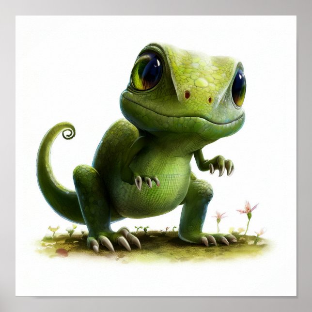 A 3D Rendered Watercolor Image of a Chameleon Poster (Front)
