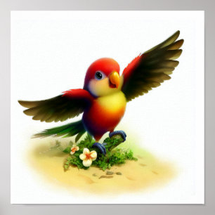 A 3D Rendered Watercolor Image of a Collared Lory Poster