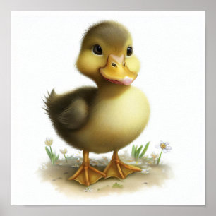 A 3D Rendered Watercolor Painting of a Cute Duck Poster