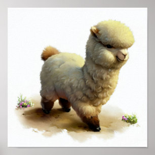 A 3D Rendered Watercolor Painting of an Alpaca Poster