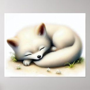 A 3D Rendered Watercolor Painting of an Arctic Fox Poster