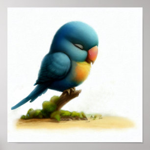 A 3D Watercolor Image of a Blue-Headed Parrot Poster