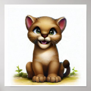 A 3D Watercolor Image of a Young Cougar Poster