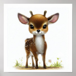 A 3D Watercolor Image of a Young Deer Poster