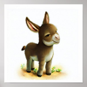 A 3D Watercolor Image of a Young Donkey Poster