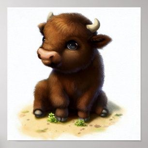 A 3D Watercolor Painting of an American Bison Poster