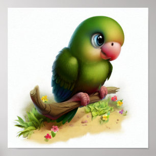 A 3D Watercolor Painting of an American Parrot Poster