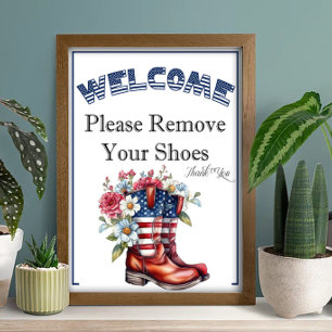 A 4th of July Please Remove Shoes Sign