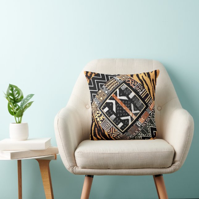 A African Graphic Collage Motif Cushion (Chair)