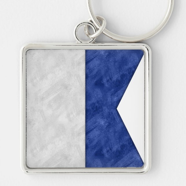 A Alfa / Alpha Watercolor Nautical Signal Maritime Key Ring (Front)