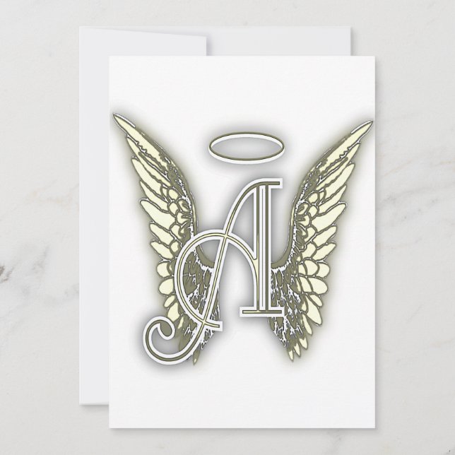 A - Angel Alphabet Initial Lrtter Wings Halo Invitation (Back)