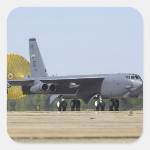 A B-52 Stratofortress deploys its drag chute Square Sticker