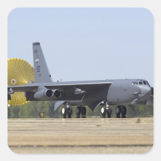 A B-52 Stratofortress deploys its drag chute Square Sticker (Front)