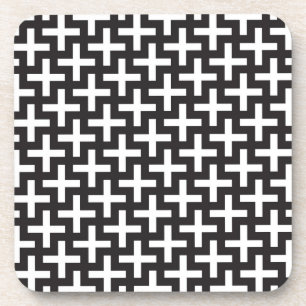 A b&w patterns made with 'plus' sign coaster