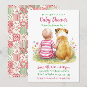 A Baby and Her Dog Girl's Pink Baby Shower Invitation