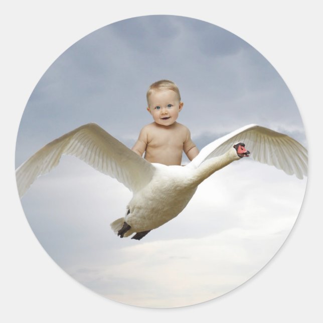 A baby and the swan sky classic round sticker (Front)