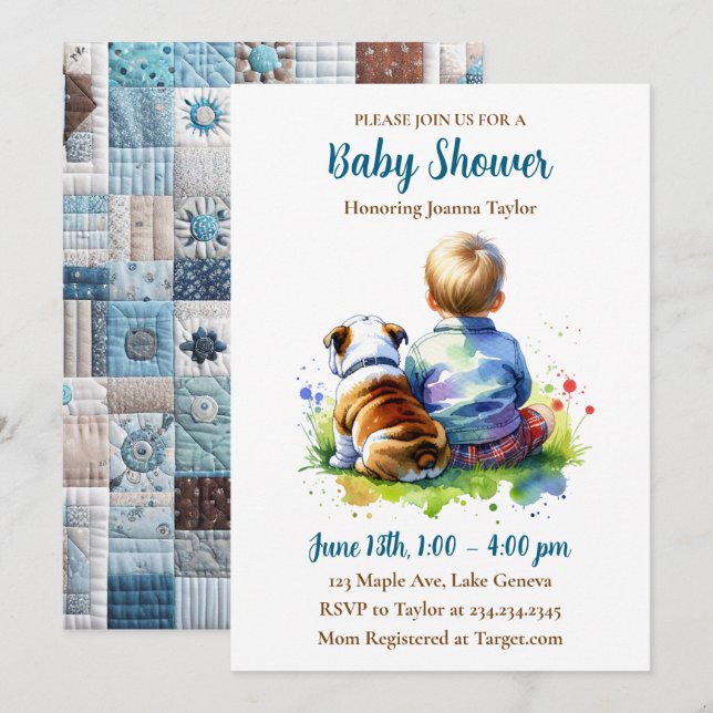 A Baby Boy and his English Bulldog | Baby Shower Invitation (Front/Back)