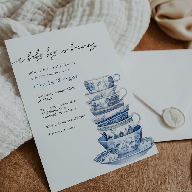 A Baby Boy is Brewing Tea Party Baby Shower Invitation (Creator Uploaded)