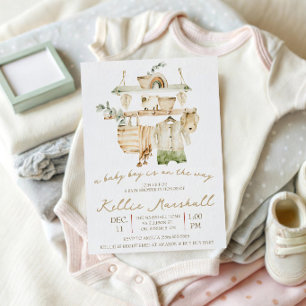 A Baby Boy is on the Way! Clothesline Baby Shower Invitation