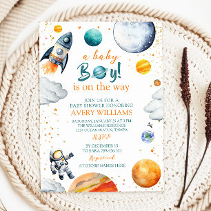 A Baby Boy Is On The Way Space Theme Baby Shower Invitation
