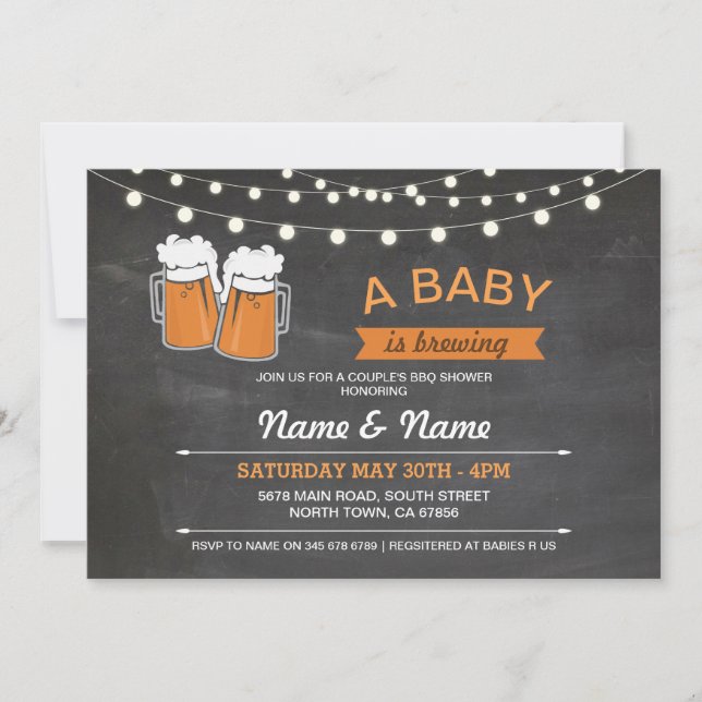 A Baby Brewing Shower Beers Lights Chalk Invite (Front)