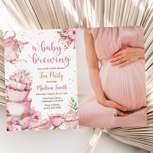 A Baby Brewing Tea Party Floral Baby Shower Photo Invitation (Creator Uploaded)