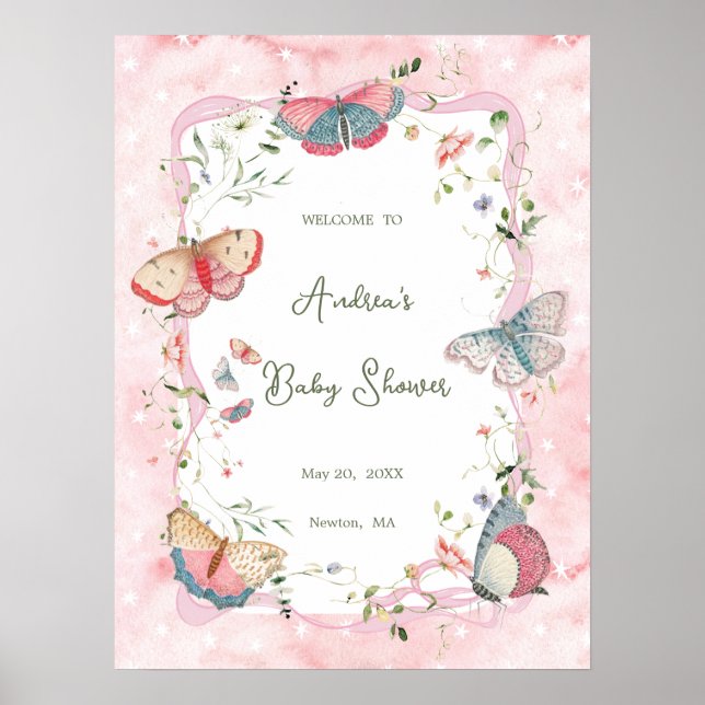 A Baby Butterfly Is On Her Way Baby Shower Welcome Poster (Front)