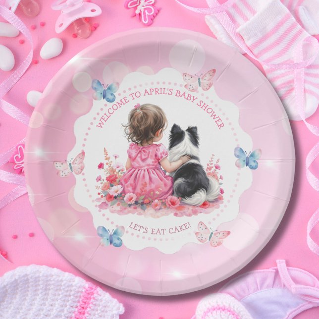 A Baby Girl and her Dog  Baby Shower  Paper Plate (Creator Uploaded)