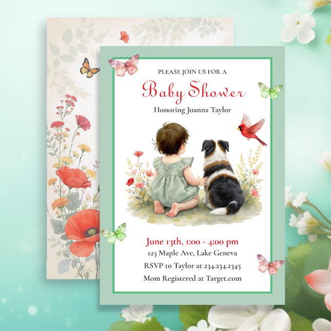 A Baby Girl and her Puppy Baby Shower Invitation (Creator Uploaded)