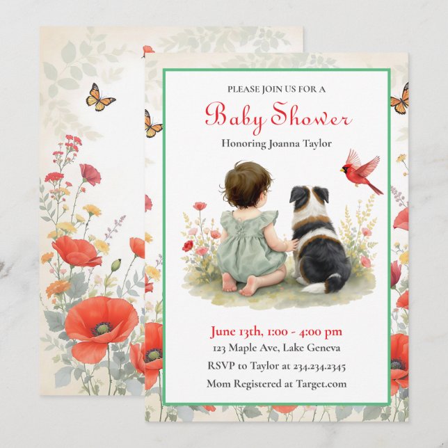 A Baby Girl and her Puppy Baby Shower Invitation (Front/Back)