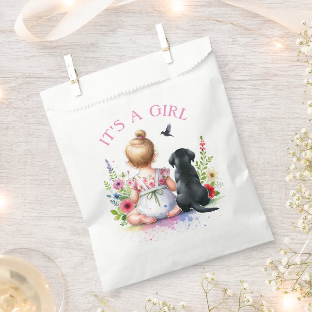 A Baby Girl and her Puppy | It's a Girl Favour Bag (Clipped)