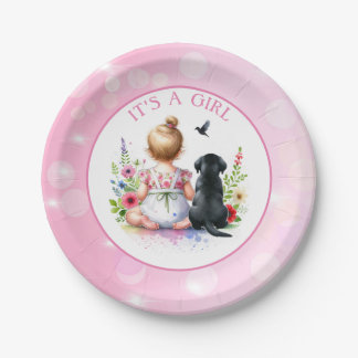 A Baby Girl and her Puppy | It's a Girl Paper Plate
