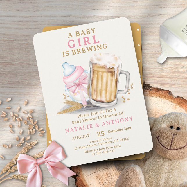 A Baby Girl is Brewing Pink Bottle Baby Shower Invitation (A Baby Girl is Brewing Pink Bottle Baby Shower Invitation)