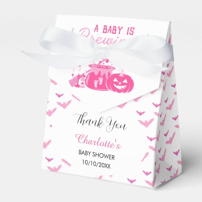 A Baby Girl Is Brewing Pink Halloween Baby Shower  Favour Box (Front Side)