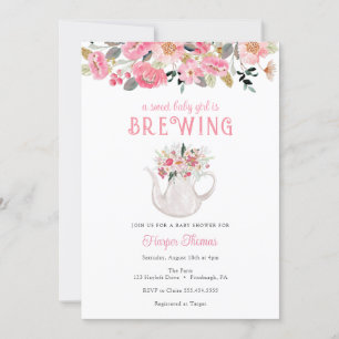 A Baby Girl is Brewing Tea Baby Shower Invitation
