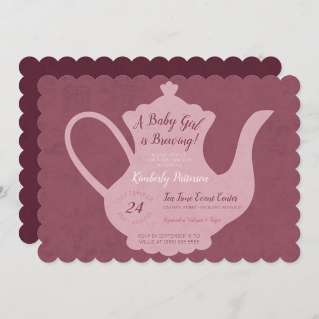 A Baby Girl is Brewing Tea Party Baby Shower Invitation (Front/Back)