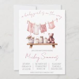 A Baby Girl is on the Way! Clothesline Baby Shower Invitation