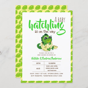 A Baby Hatchling Is On The Way Dinosaur Cute Green Invitation