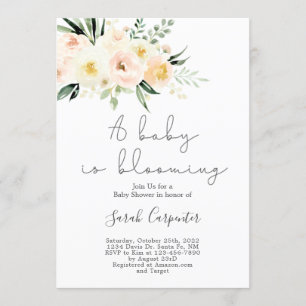 A Baby is blooming greenery and blush baby shower Invitation
