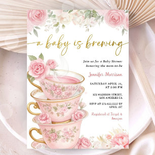 A Baby Is Brew Baby Shower Girl Pink Floral Invitation