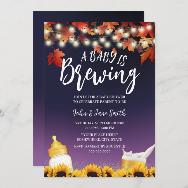 A Baby is Brewing Autumn Leaves Purple Baby Shower Invitation (Front/Back)