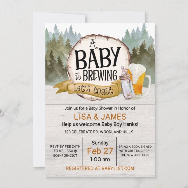 A Baby is Brewing Baby Shower,Co-Ed Baby Shower Invitation (Front)