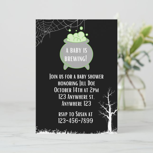 A Baby Is Brewing Baby Shower Invitation Halloween (Standing Front)