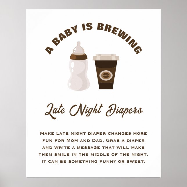 A Baby Is Brewing Baby Shower Late Night Diapers Poster (Front)