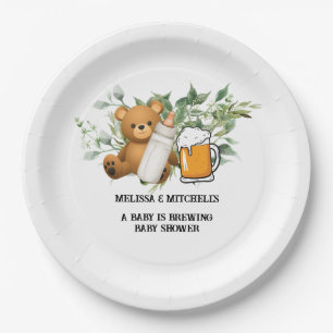 A baby is brewing baby shower paper plate