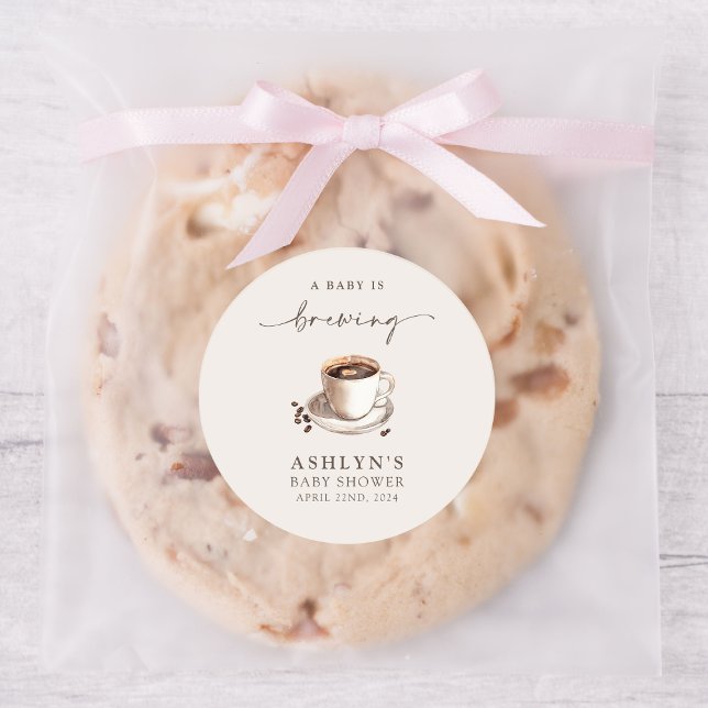 A Baby is Brewing Baby Shower Round Sticker (Creator Uploaded)